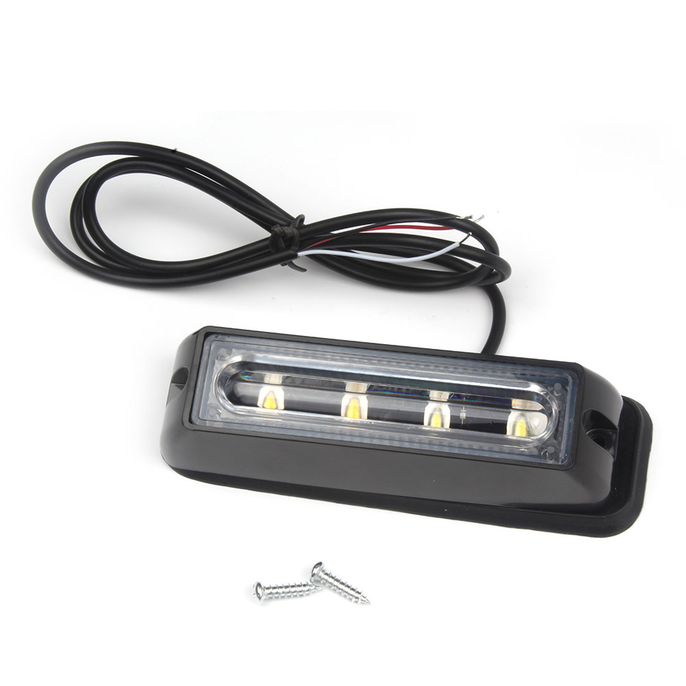 4-LED White & Amber Waterproof Emergency Beacon Flash Caution Strobe Light Bar 16 Different Flashing for Car SUV Pickup Truck Van