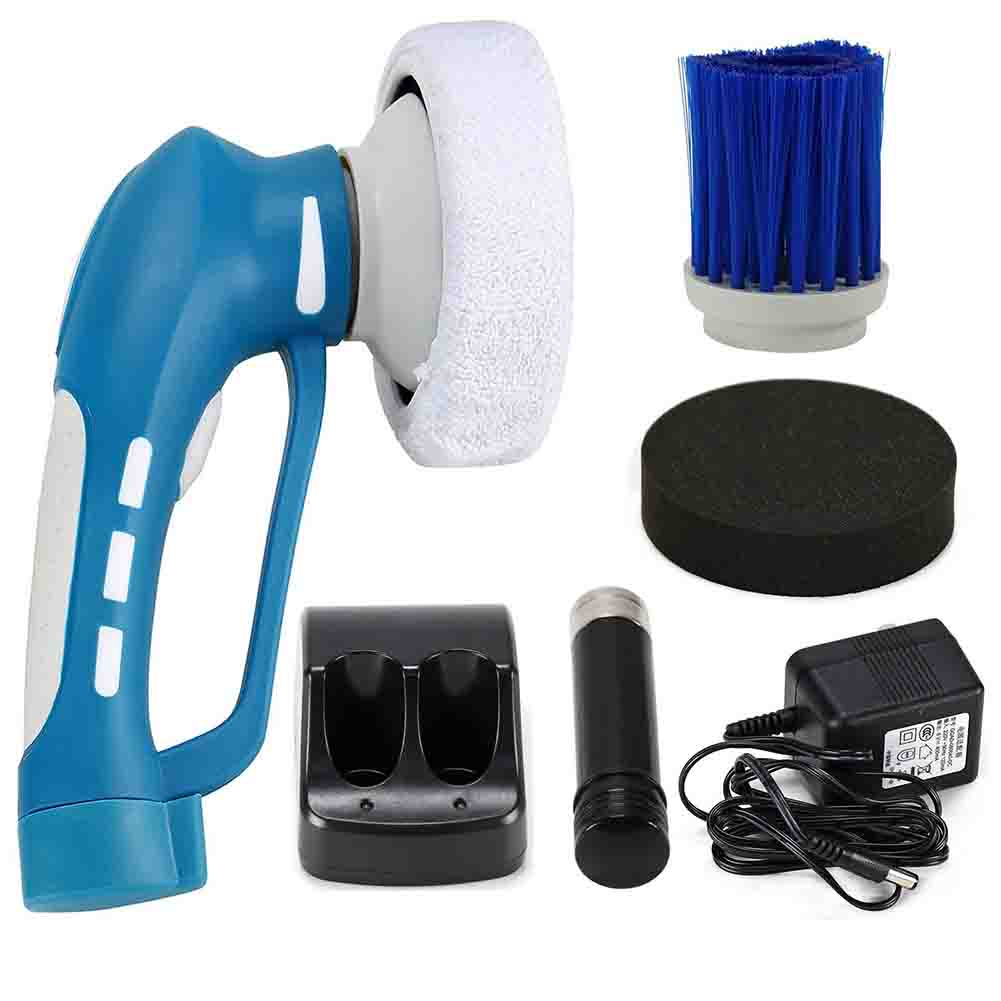 Car Polishing and Buffer Mini Polisher Cordless Handheld Cleaner Machine Electric Waterproof IPX7 for Car Cleaning and Waxing with 3 Multifunctional Interchangeable Brushes (Blue )