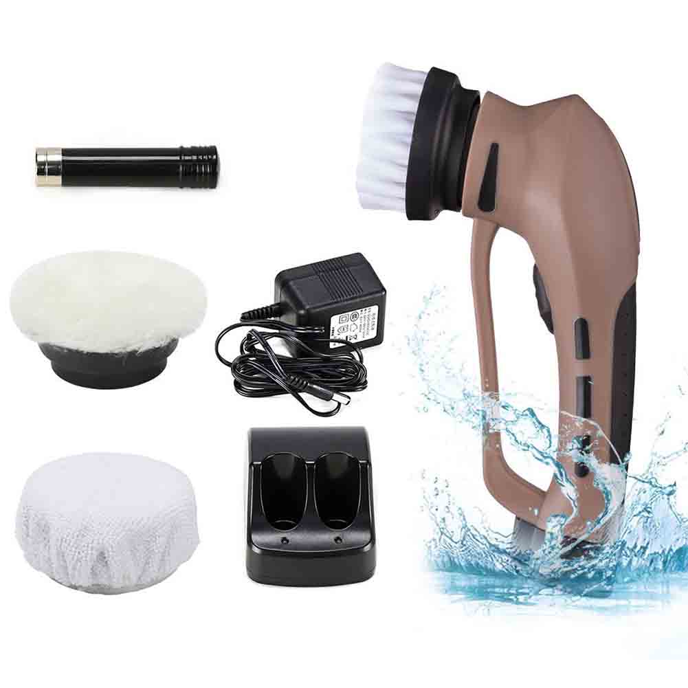 Car Polishing and Buffer Mini Polisher Cordless Handheld Cleaner Machine Electric Waterproof IPX7 for Car Cleaning and Waxing with 3 Multifunctional Interchangeable Brushes (Brown )