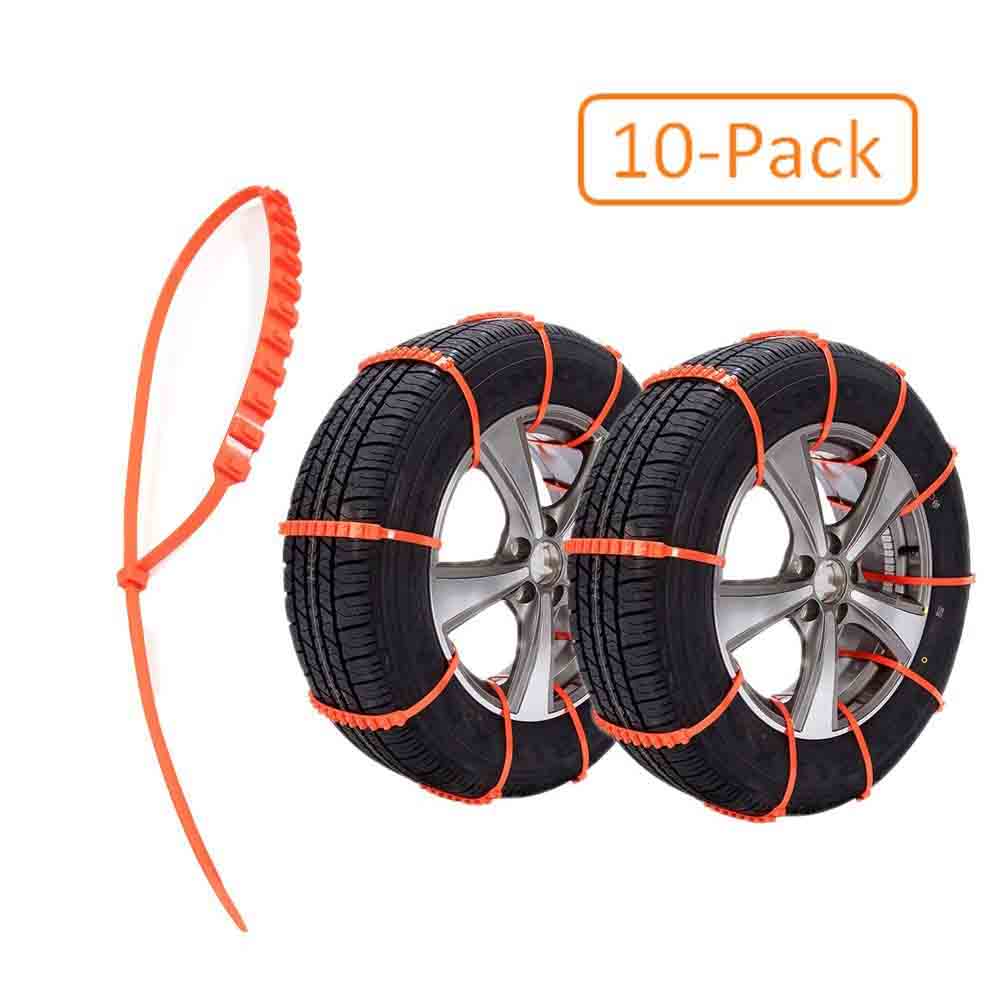 Tire Chains, 10PCS Car Winter Snow Chains, Anti-skid Snow Chains for Cars Emergency Tire Chain with Adjustable Tension Straps for SUV, Car Winter Driving Security Chains