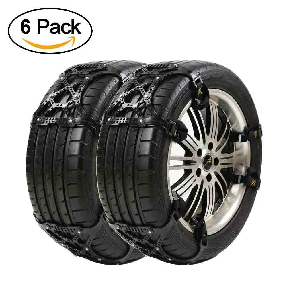 Snow Chains Approved by TUV and ONORM TraPal Easy to Install Universal Tire Chains for Any Tyres Width 165mm-265mm Anti-skid Mud Icy Chains for Car SUV Pick-up, Set of 6 (Black)