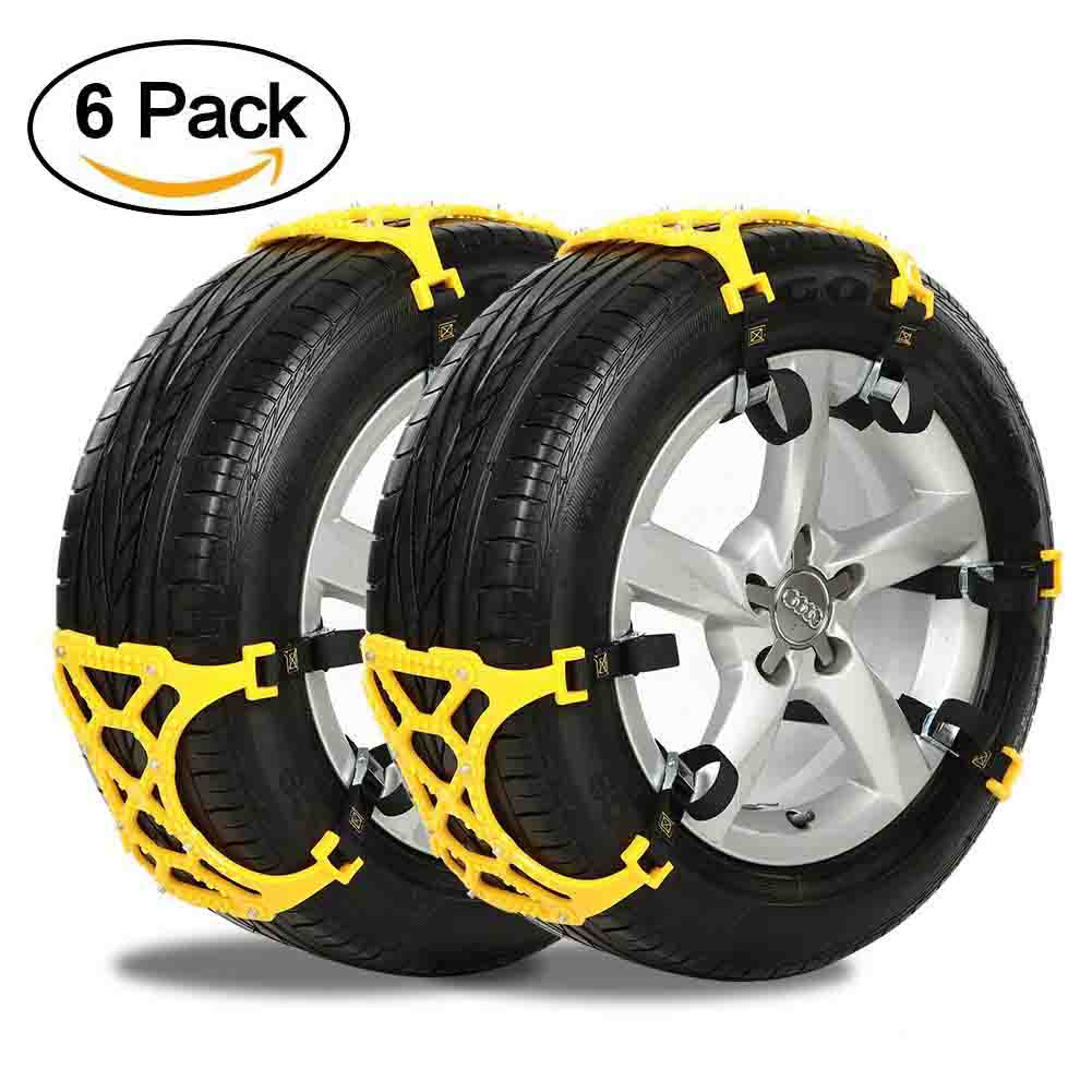 Snow Chains Approved by TUV and ONORM TraPal Easy to Install Universal Tire Chains for Any Tyres Width 165mm-265mm Anti-skid Mud Icy Chains for Car SUV Pick-up, Set of 6 (Yellow)