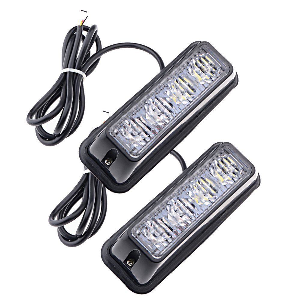 4-LED White & Amber Waterproof Emergency Beacon Flash Caution Strobe Light Bar 16 different flashing Car SUV Pickup Truck Van